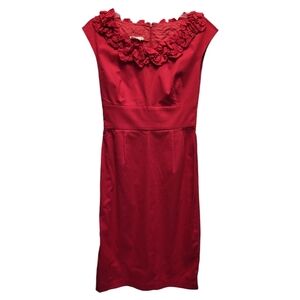 Gorgeous London Times Fuschia Ruffle Midi Sheath Dress - Size 12